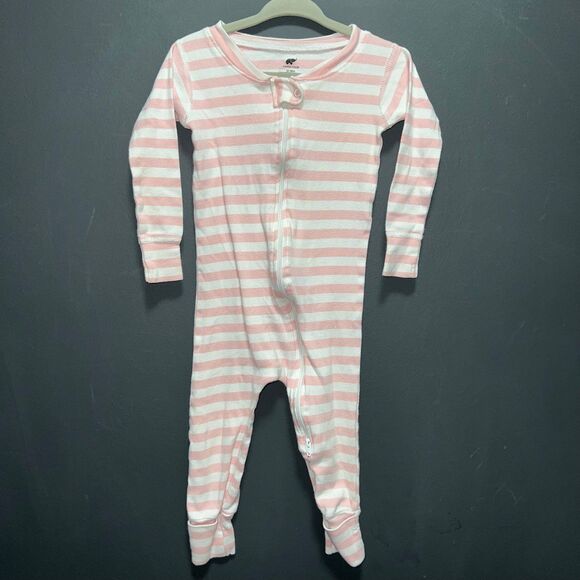 monica + andy Other - Monica + Andy Organic Footless Pajamas Girls 12-18m Zip Up Pink White Striped